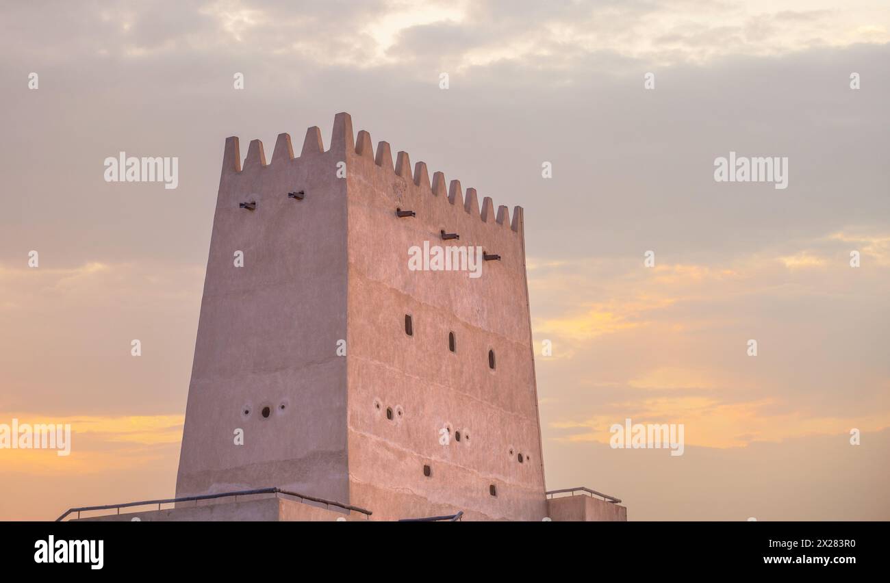 Doha, Qatar- December 20,2023 -Barzan Towers, also known as the Umm Salal Mohammed Fort Towers, are watchtowers that were built in the late 19th centu Stock Photo