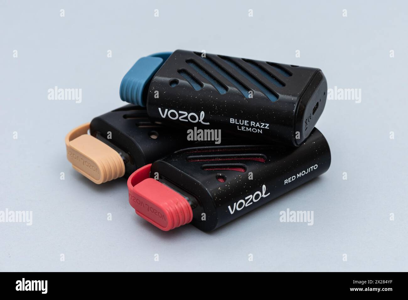 ISTANBUL, TURKEY - APRIL 9, 2024: Vozol electronic smoking machine.  Electronic cigarette (e-cigarette for short) is an electronic device Stock  Photo