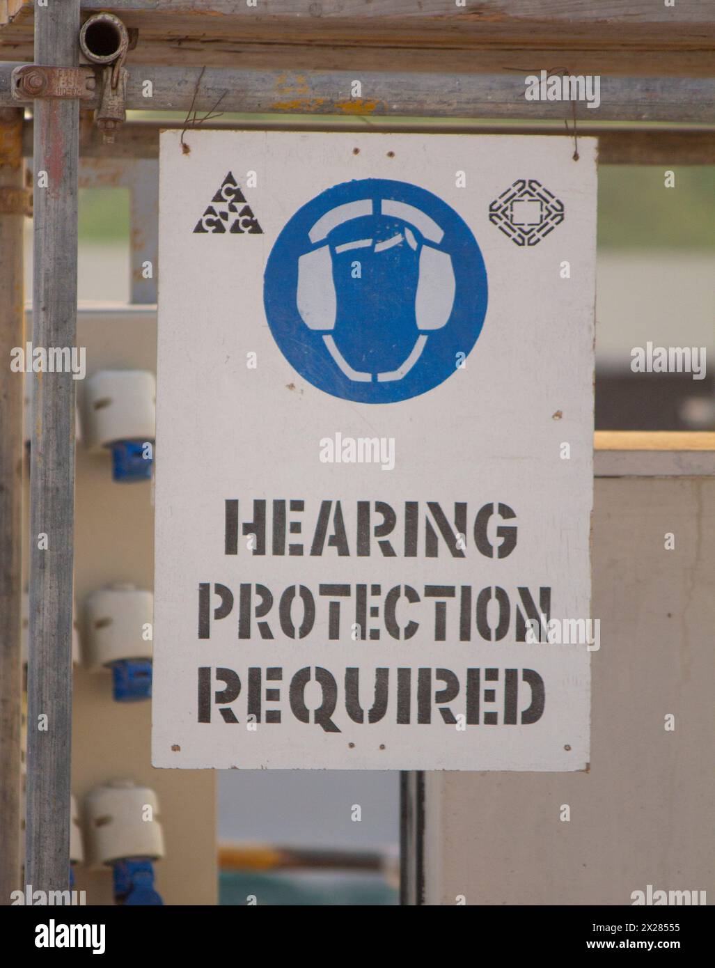 12 October 2023 Doha,Qatar Hearing Protection Required Sign Board in