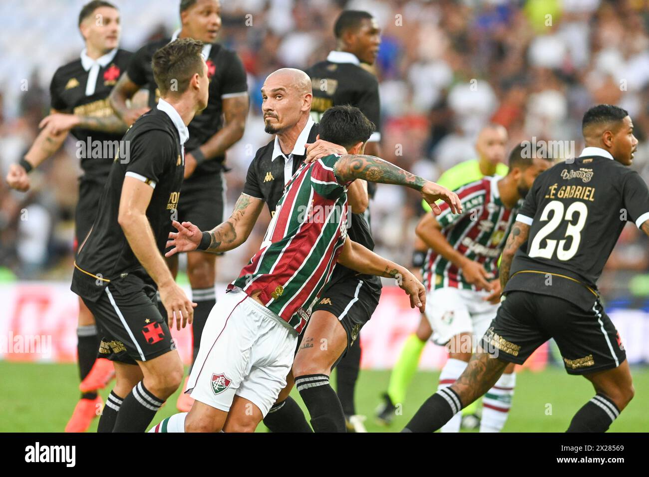 Rio, Brazil - April, 20 2024, Maicon and German Cano  player in match between Fluminense x Vasco by Brazilian championship, 3st round, in Maracana Sta Stock Photo