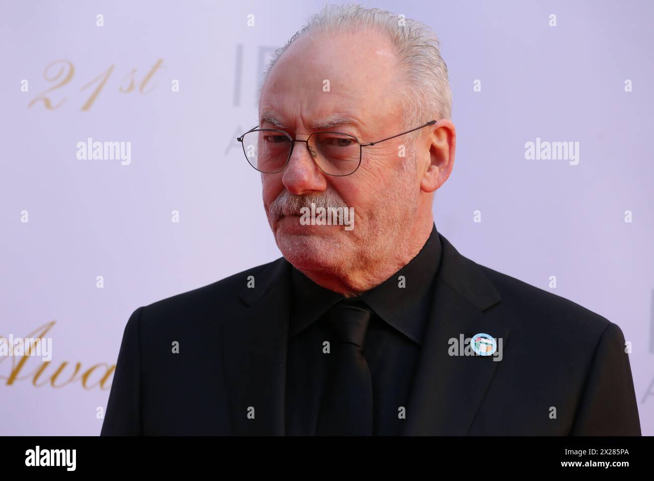 Dublin, Ireland. 20th April 2024.  Actor Liam Cunningham arriving on the red carpet at the Irish Film and Television Awards (IFTA), Dublin Royal Convention Centre. Credit: Doreen Kennedy/Alamy Live News. Stock Photo