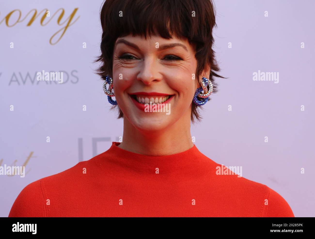 Dublin, Ireland. 20th April 2024.  Pollyanna McIntosh arriving on the red carpet at the Irish Film and Television Awards (IFTA), Dublin Royal Convention Centre. Credit: Doreen Kennedy/Alamy Live News. Stock Photo