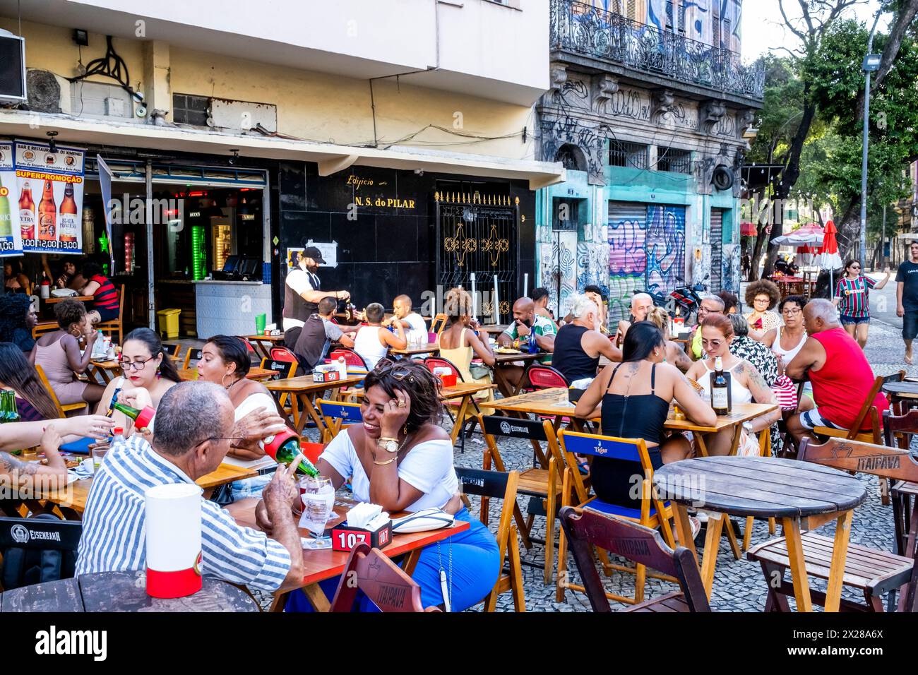 People Outside A Cafe In The Lapa District of Rio de Janeiro, Brasil. Stock Photo
