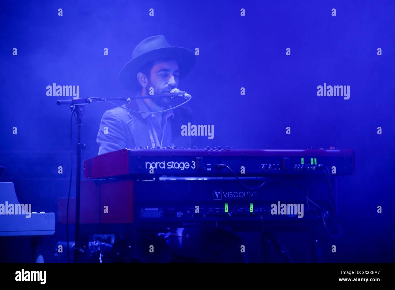 Gijón, Spain, April 20th, 2024: Keyboardist, Sergio Valdehita performing during the Sidecars Concert at the Airplane Mode Theater Tour, on April 20, 2024, at the Teatro de La Laboral, in Gijón, Spain. Credit: Alberto Brevers / Alamy Live News. Stock Photo