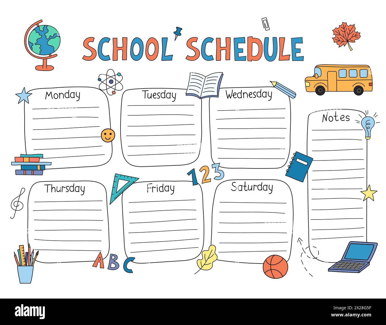 Time table format for daily routine clipart