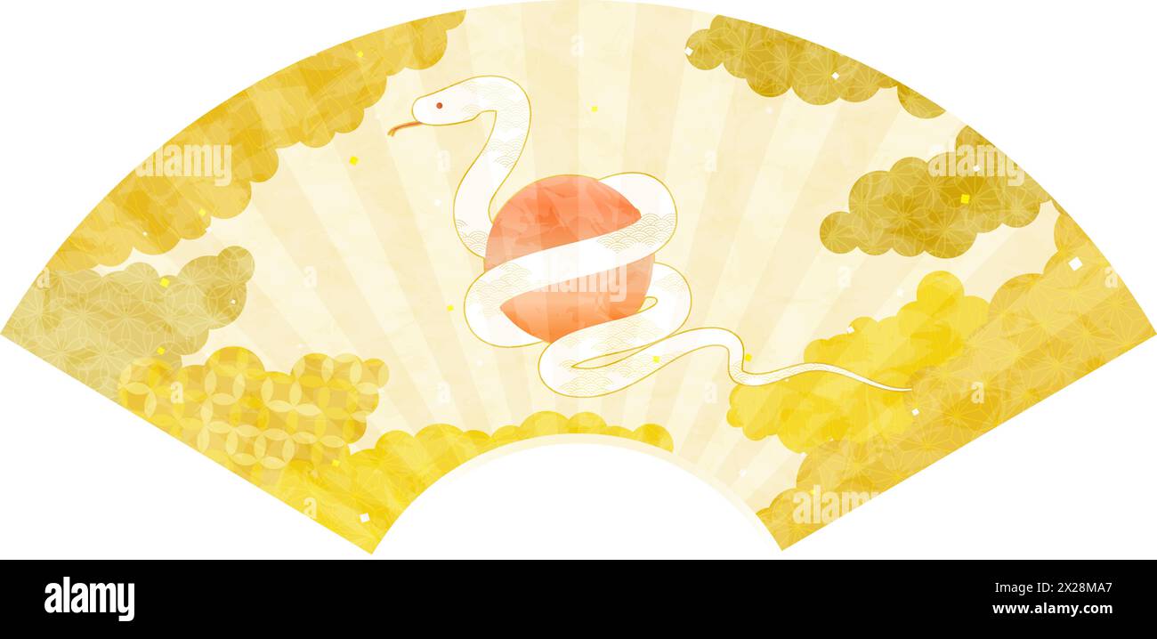 Japanese Pattern White Snake, 2025 Year of the Snake Zodiac Fan Frame