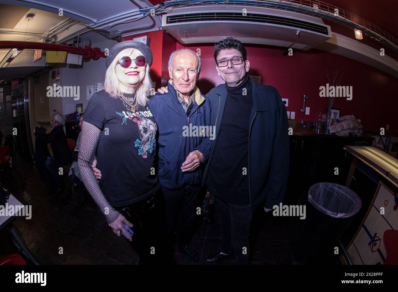 April 20, 2024, New York City, New York, U.S: Val Kinzler, Ron Delsner ( concert promoter ) and Joe Vasta ( bass player for the band Mink DeVille ) at the screening of the film HEAVEN STOOD STILL The Incarnations of Willy DeVille at the New Plaza Cinema in New York City (Credit Image: © Billy Tompkins/ZUMA Press Wire) EDITORIAL USAGE ONLY! Not for Commercial USAGE! Stock Photo