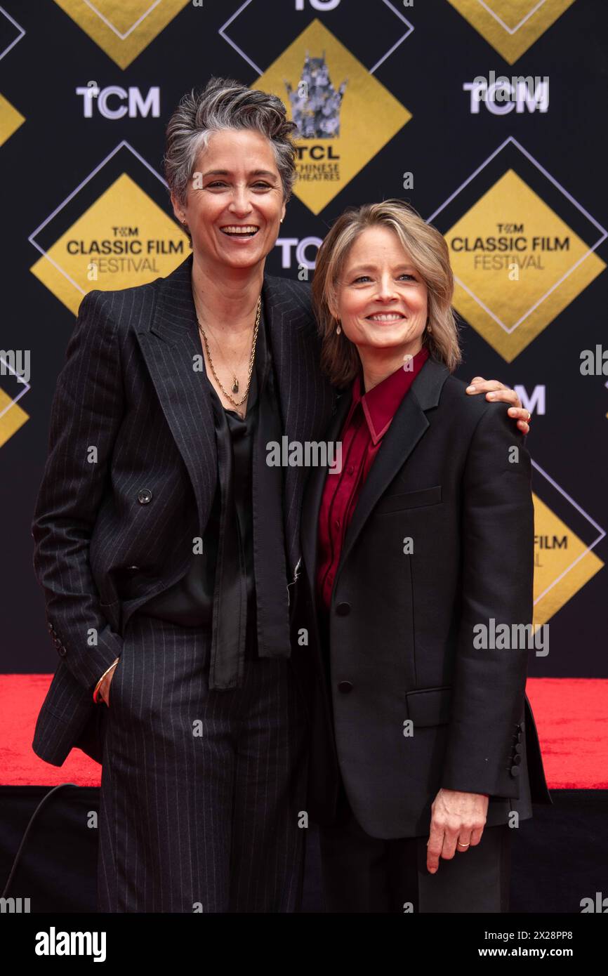 April 19, 2024, Hollywood, California, USA: 'Grateful for the Life We Have and I love you so much,' declared Foster during the TCM Classic Film Festival event as American actress and filmmaker JODIE FOSTER, 61, speaking about her wife, American photographer, director, and actress ALEXANDRA HEDISON, 54, 10th wedding anniversary being today as well, at Jodie's Hand and Foot print ceremony at the TCL Chinese Theatre on Friday afternoon. (Credit Image: © Drew Bly Pockets/ZUMA Press Wire)'Grateful for the Life We Have and I love you so much,' declared Foster during the TCM Classic Film Festival eve Stock Photo