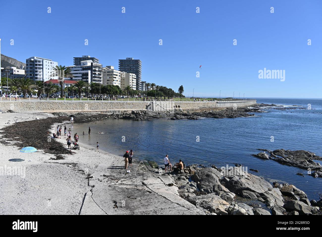 View of Sea Point waterfront, a neighbourhood situated between Signal Hill and the Atlantic Ocean in Cape Town, South Africa Stock Photo