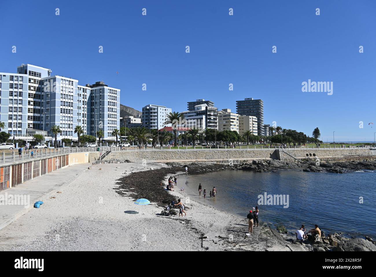 View of Sea Point waterfront, a neighbourhood situated between Signal Hill and the Atlantic Ocean in Cape Town, South Africa Stock Photo
