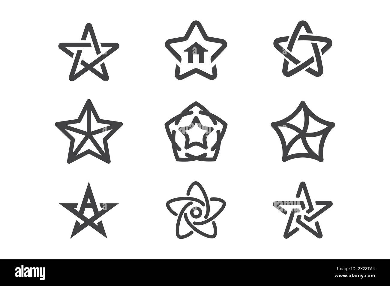 Collection of star outline icons with various shapes Stock Vector
