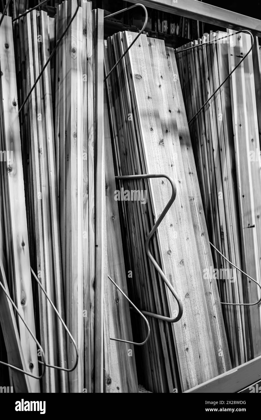 vertical lumber storage racks at a big box warehouse lumberyard Stock ...