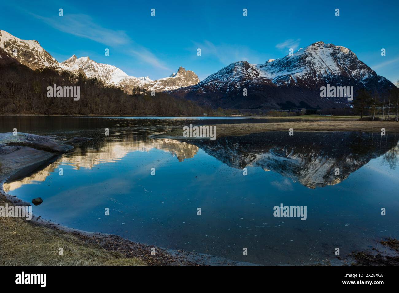 Spring evening light by Rauma river, near Åndalsnes in Rauma kommune ...