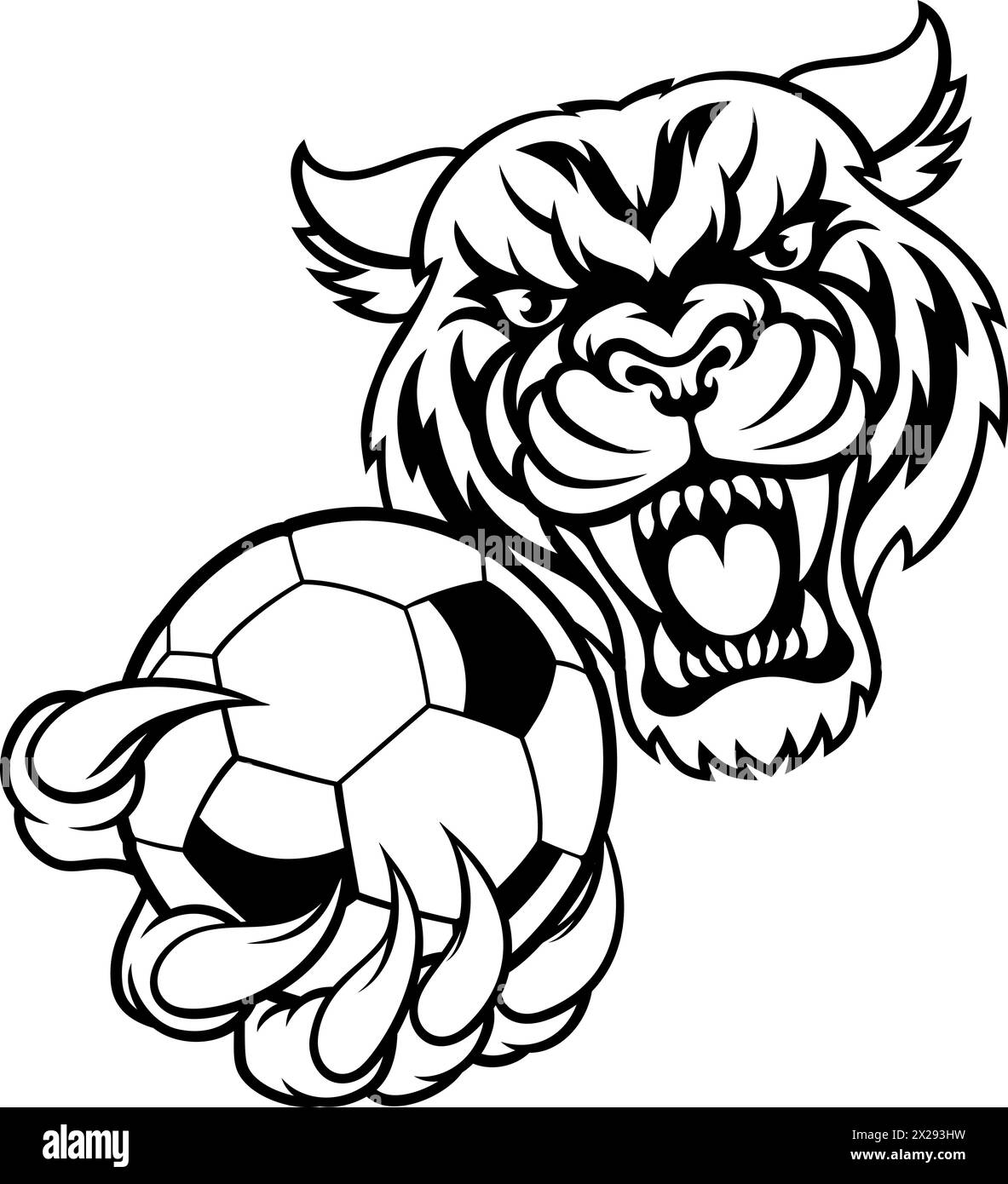 Tiger Cat Animal Sports Soccer Football Mascot Stock Vector