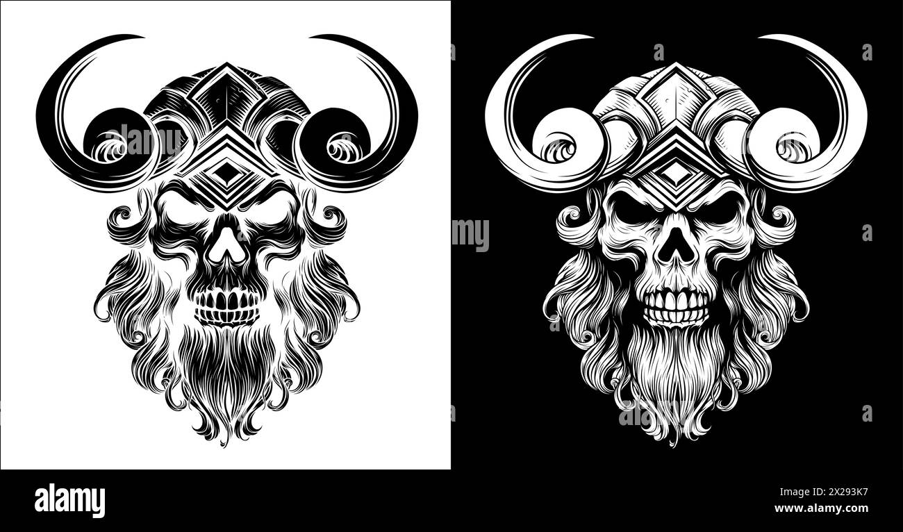 Viking Warrior Skull Man Mascot Face in Helmet Stock Vector Image & Art
