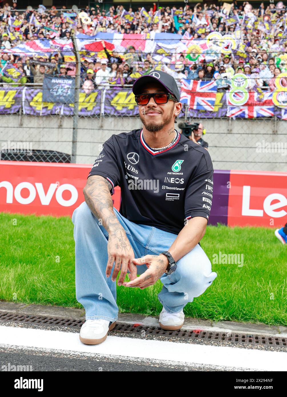 HAMILTON Lewis (gbr), Mercedes AMG F1 Team W15, portrait during the Formula 1 Lenovo Chinese Grand Prix 2024, 5th round of the 2024 Formula One World Championship from April 19 to 21, 2024 on the Shanghai International Circuit, in Shanghai, China Stock Photo