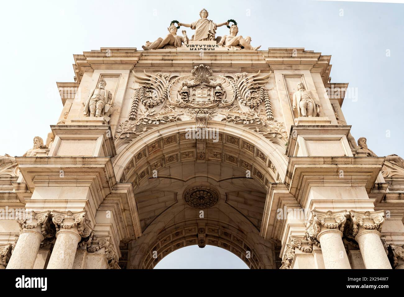 Rua Augusta Arch in Lisbon Old Town, Portugal.  is a stone, memorial arch-like, historical building and visitor attraction in Lisbon, Portugal, on the Stock Photo