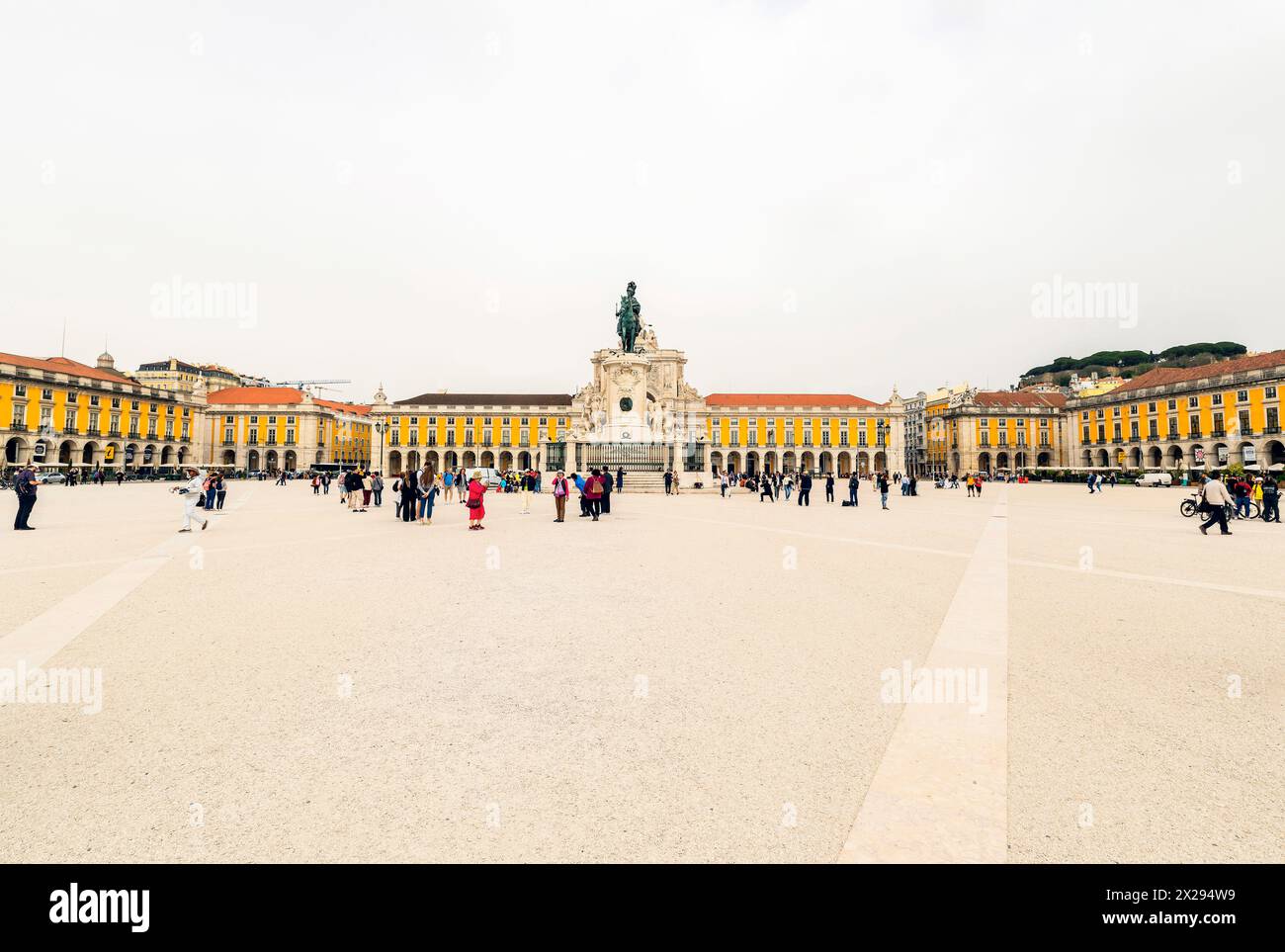 The Praça do Comércio is the most magnificent plaza in Lisbon. Harbour-facing plaza is one of the largest square in Portugal. The plaza is still commo Stock Photo