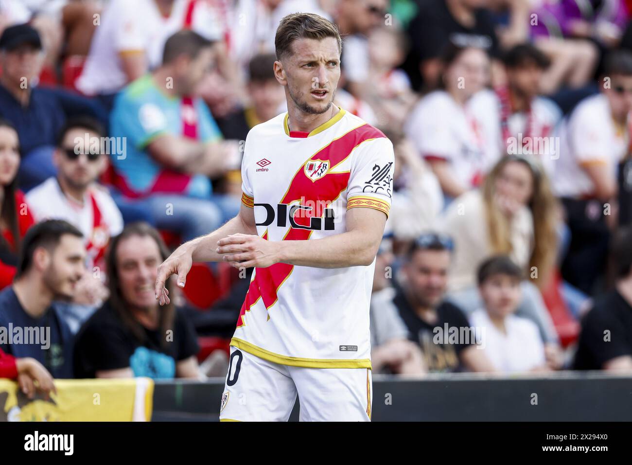 Ivan Balliu of Rayo Vallecano during the Spanish championship La Liga football match between Rayo Vallecano and CA Osasuna on April 20, 2024 at Estadio de Vallecas in Madrid, Spain Stock Photo