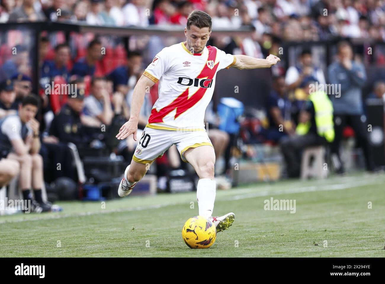 Ivan Balliu of Rayo Vallecano during the Spanish championship La Liga football match between Rayo Vallecano and CA Osasuna on April 20, 2024 at Estadio de Vallecas in Madrid, Spain Stock Photo