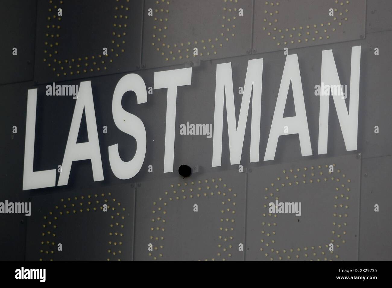 Last Man signage during Essex CCC vs Lancashire CCC, Vitality County Championship Division 1 Cricket at The Cloud County Ground on 20th April 2024 Stock Photo