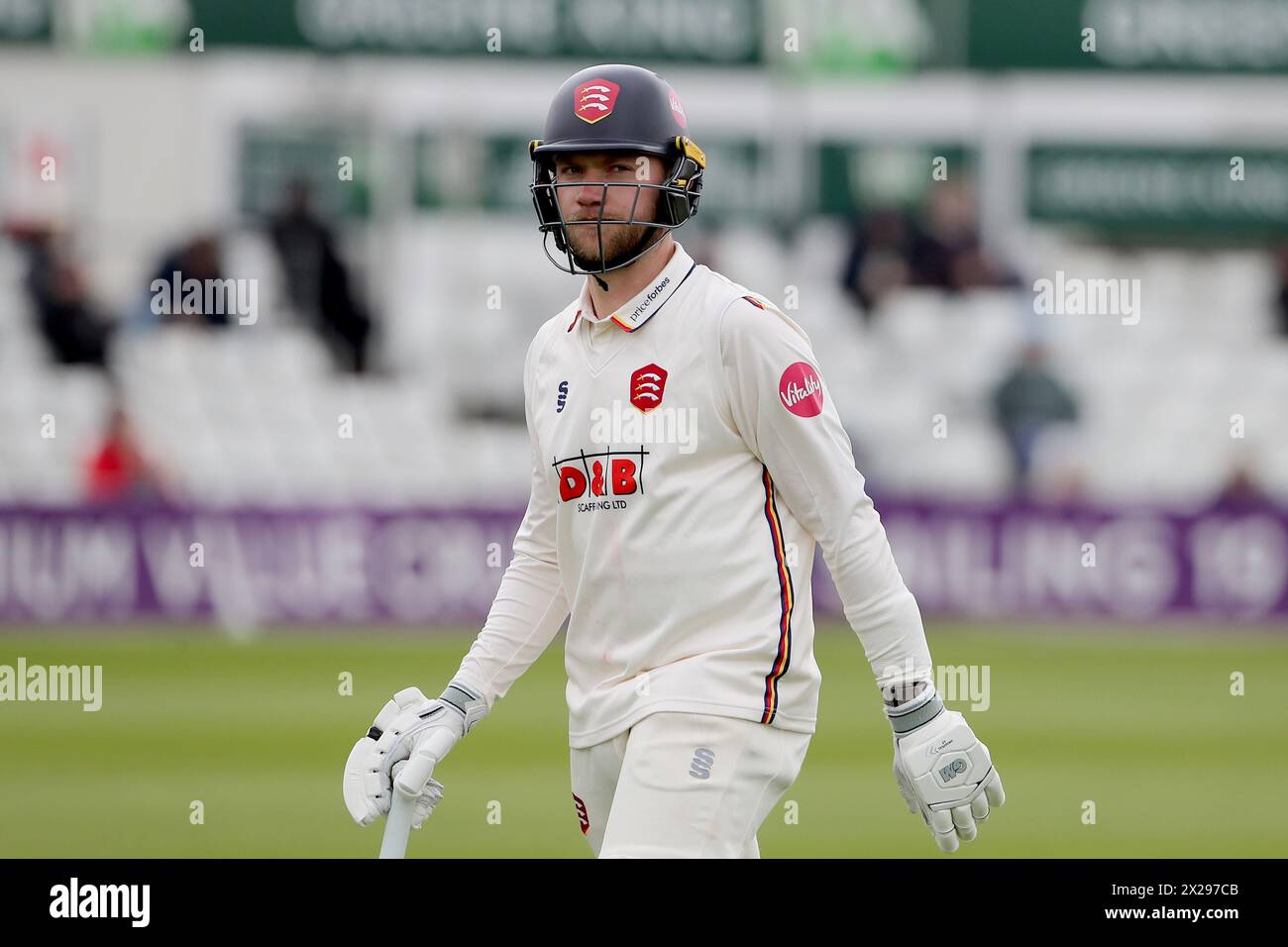 Sam Cook of Essex leaves the field having been dismissed for 49 during Essex CCC vs Lancashire CCC, Vitality County Championship Division 1 Cricket at Stock Photo