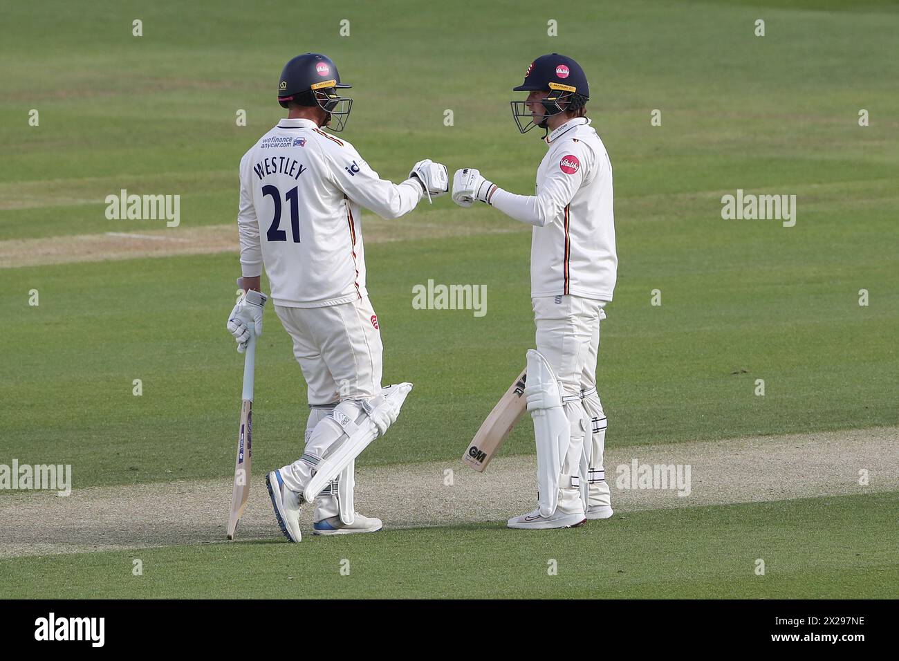 Tom Westley (L) and Noah Thain in batting action for Essex during Essex CCC vs Lancashire CCC, Vitality County Championship Division 1 Cricket at The Stock Photo