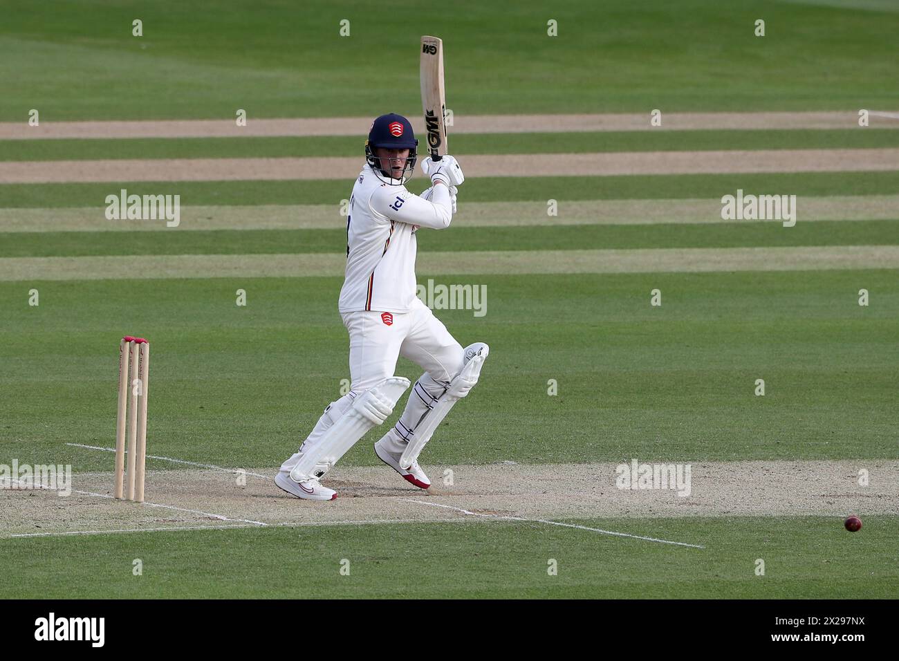 Noah Thain in batting action for Essex during Essex CCC vs Lancashire CCC, Vitality County Championship Division 1 Cricket at The Cloud County Ground Stock Photo
