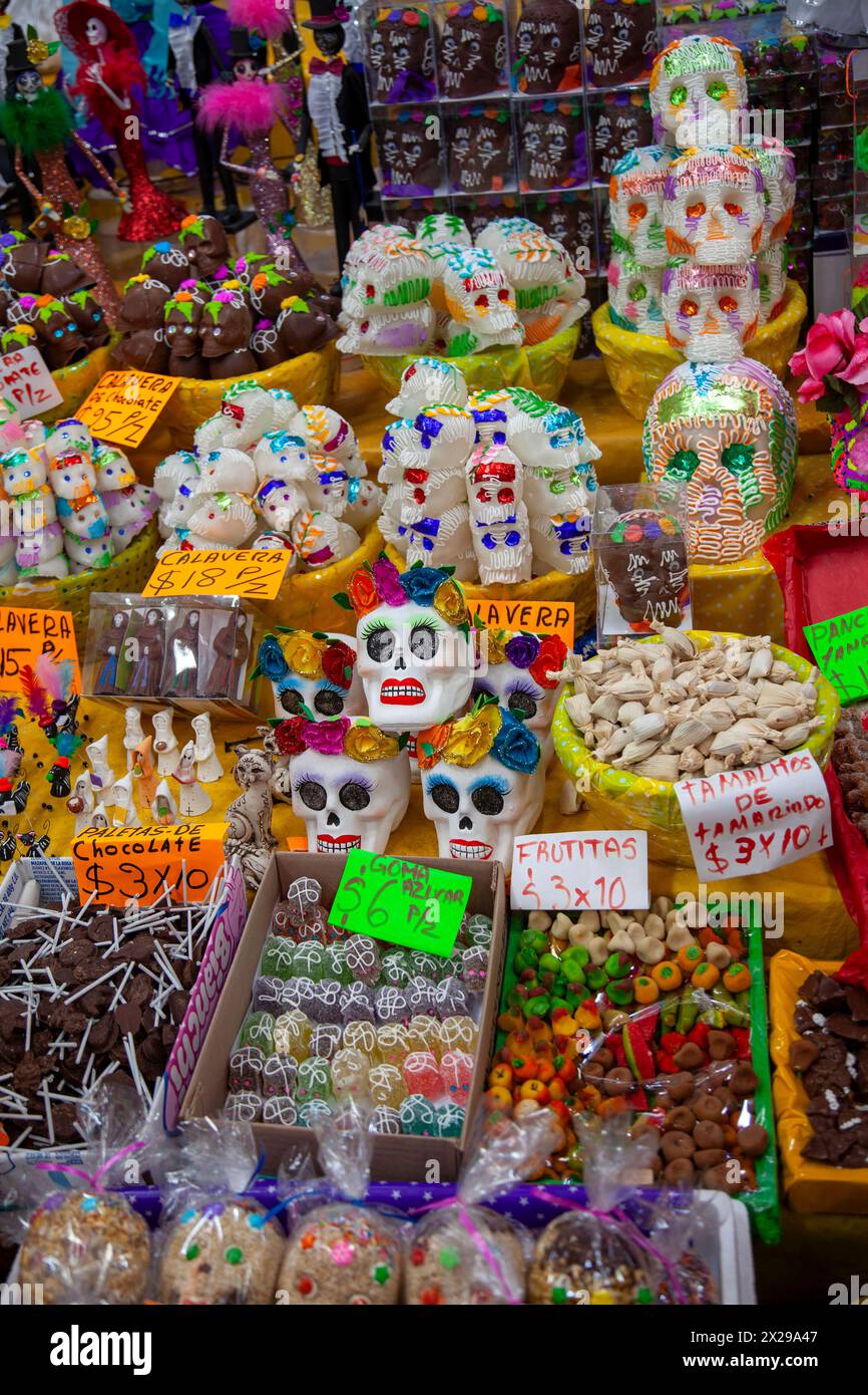 Day of the Dead sweets at Jamaica Market in Mexico City, Mexico Stock Photo