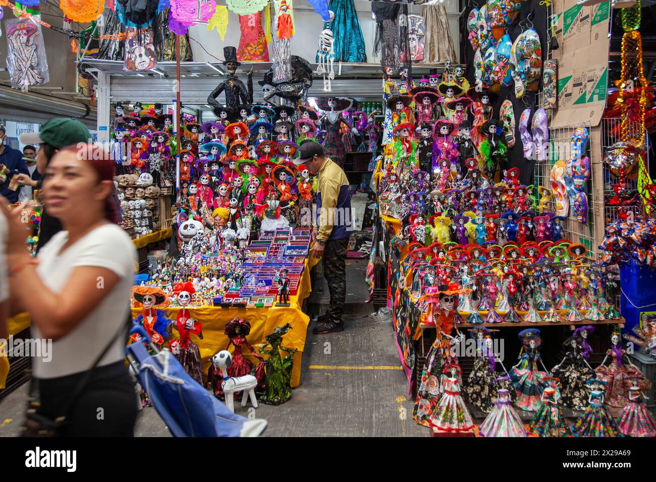 Day of the Dead Merchandise at Jamaica Market in Mexico City, Mexico Stock Photo