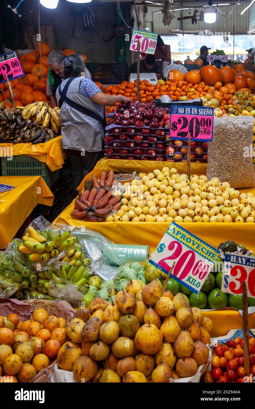 Fruit Grocer at Jamaica Market in mexico City, Mexico Stock Photo