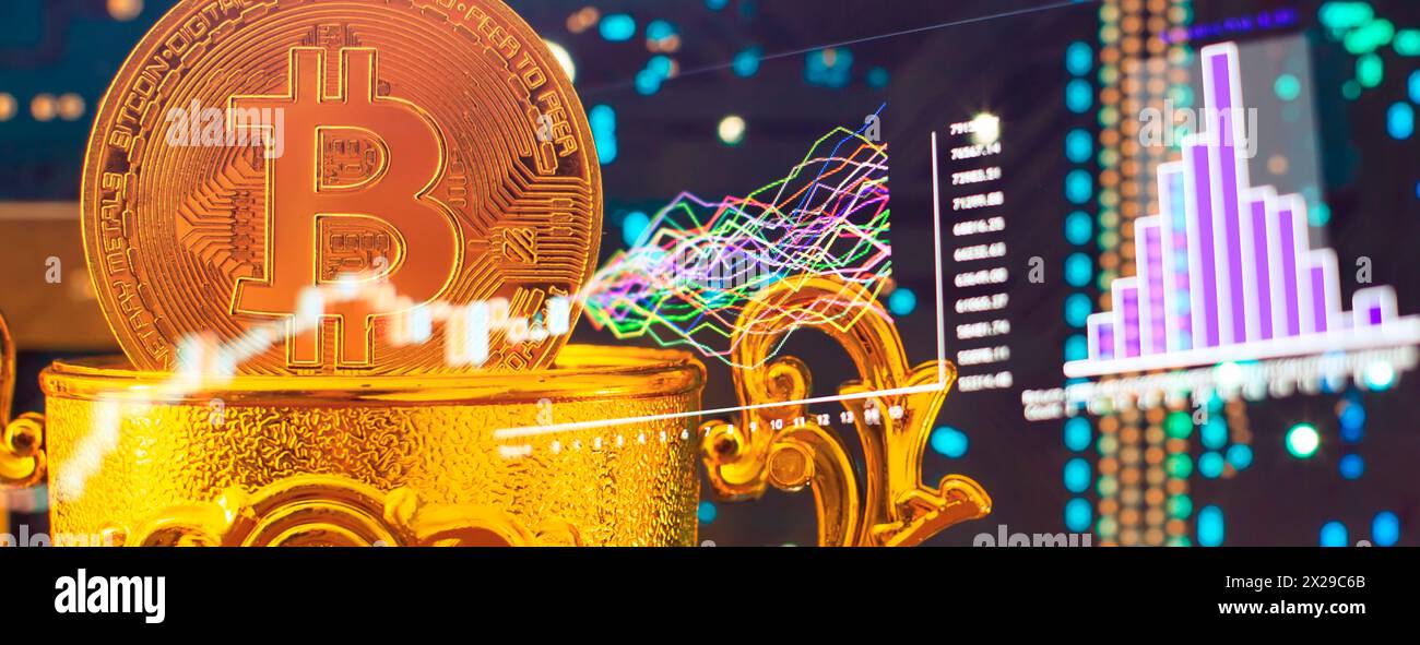 Bitcoin Stock Growth. Chart shows a strong increase Stock Photo