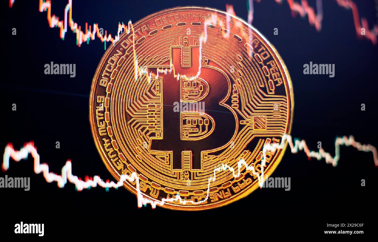 Bitcoin Stock Growth. Chart shows a strong increase Stock Photo