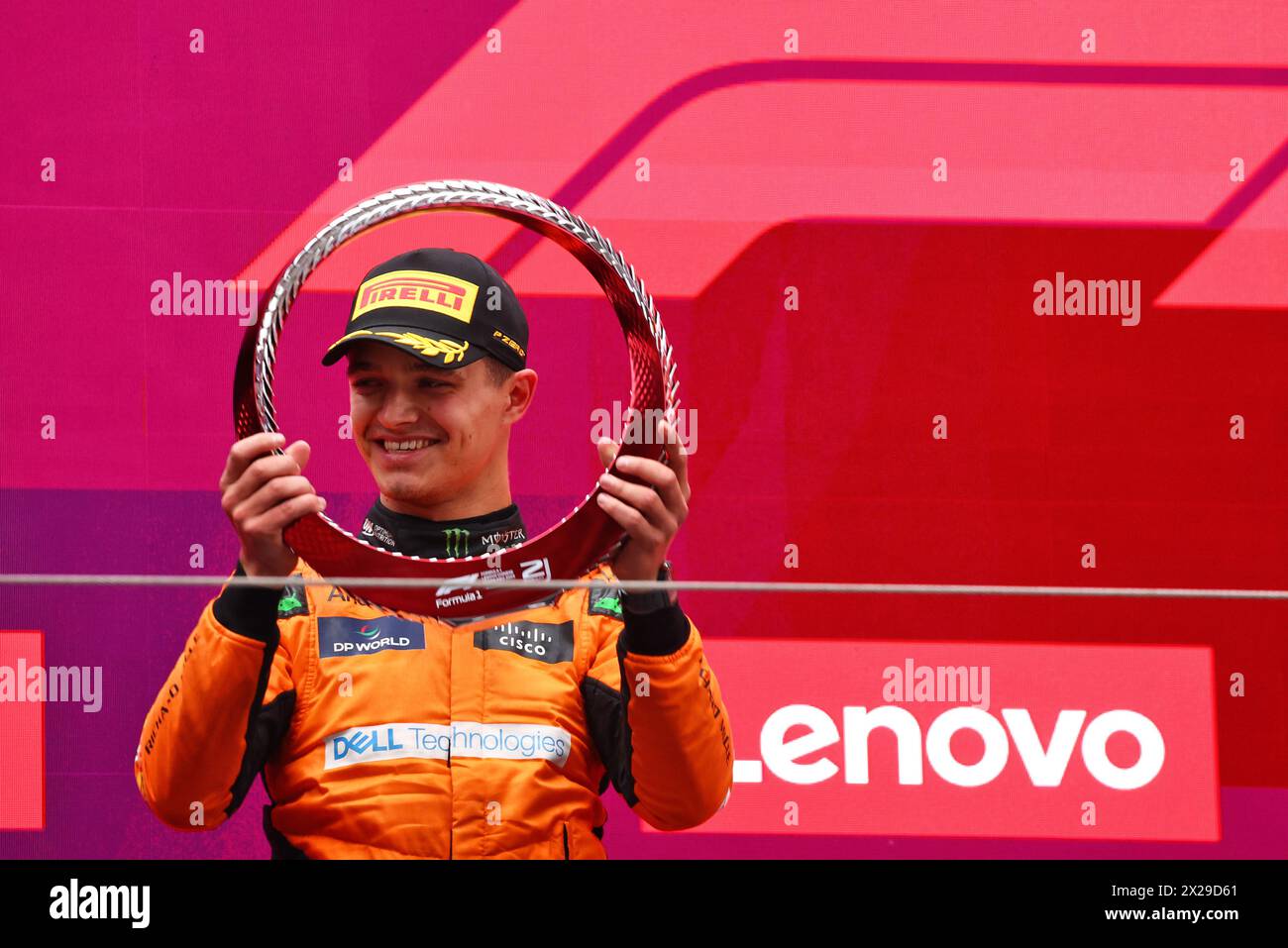 Shanghai, China. 21st Apr, 2024. Lando Norris (GBR) McLaren celebrates ...