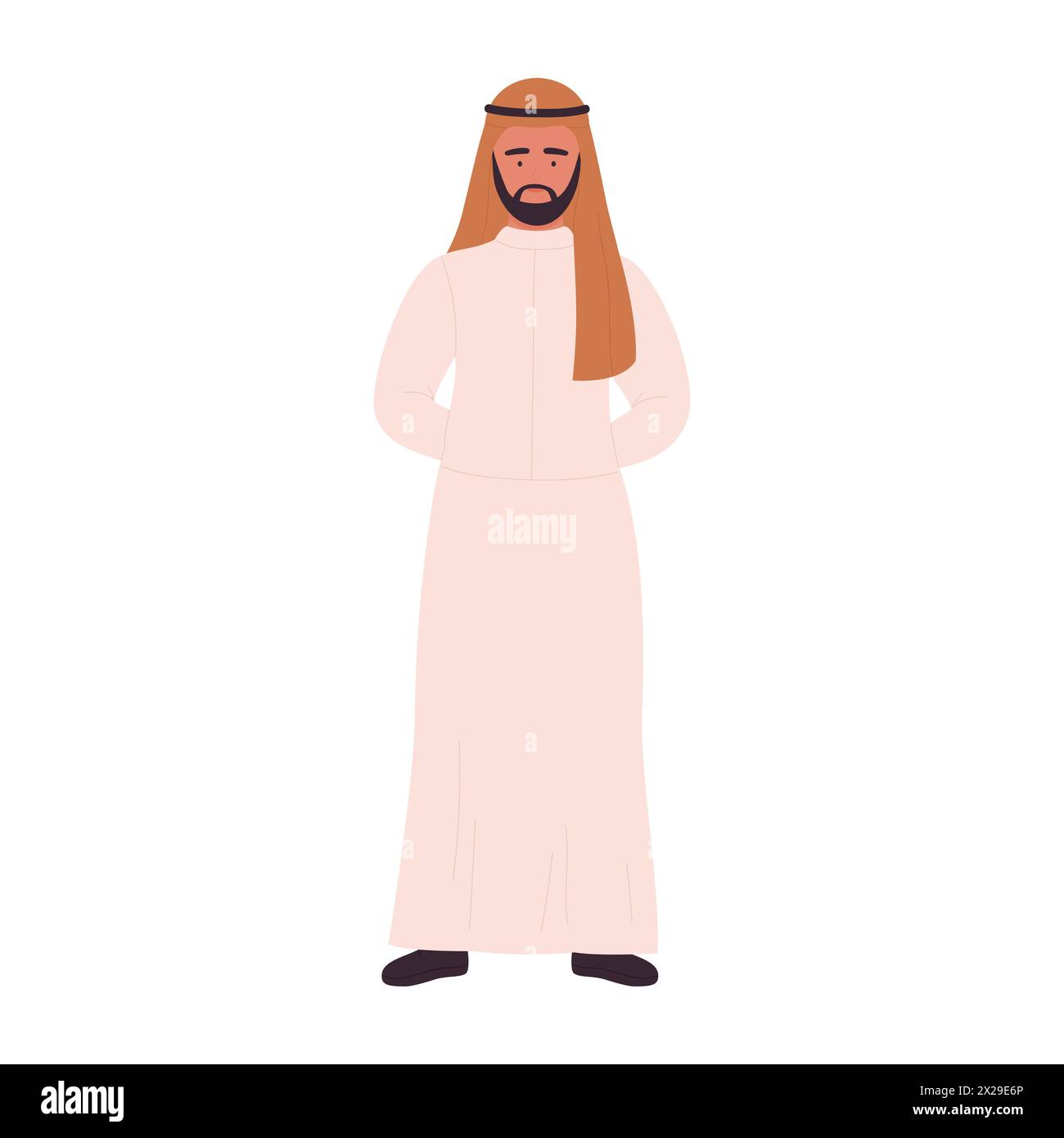 Arab man in traditional Muslim clothing standing in confident pose vector illustration Stock Vector