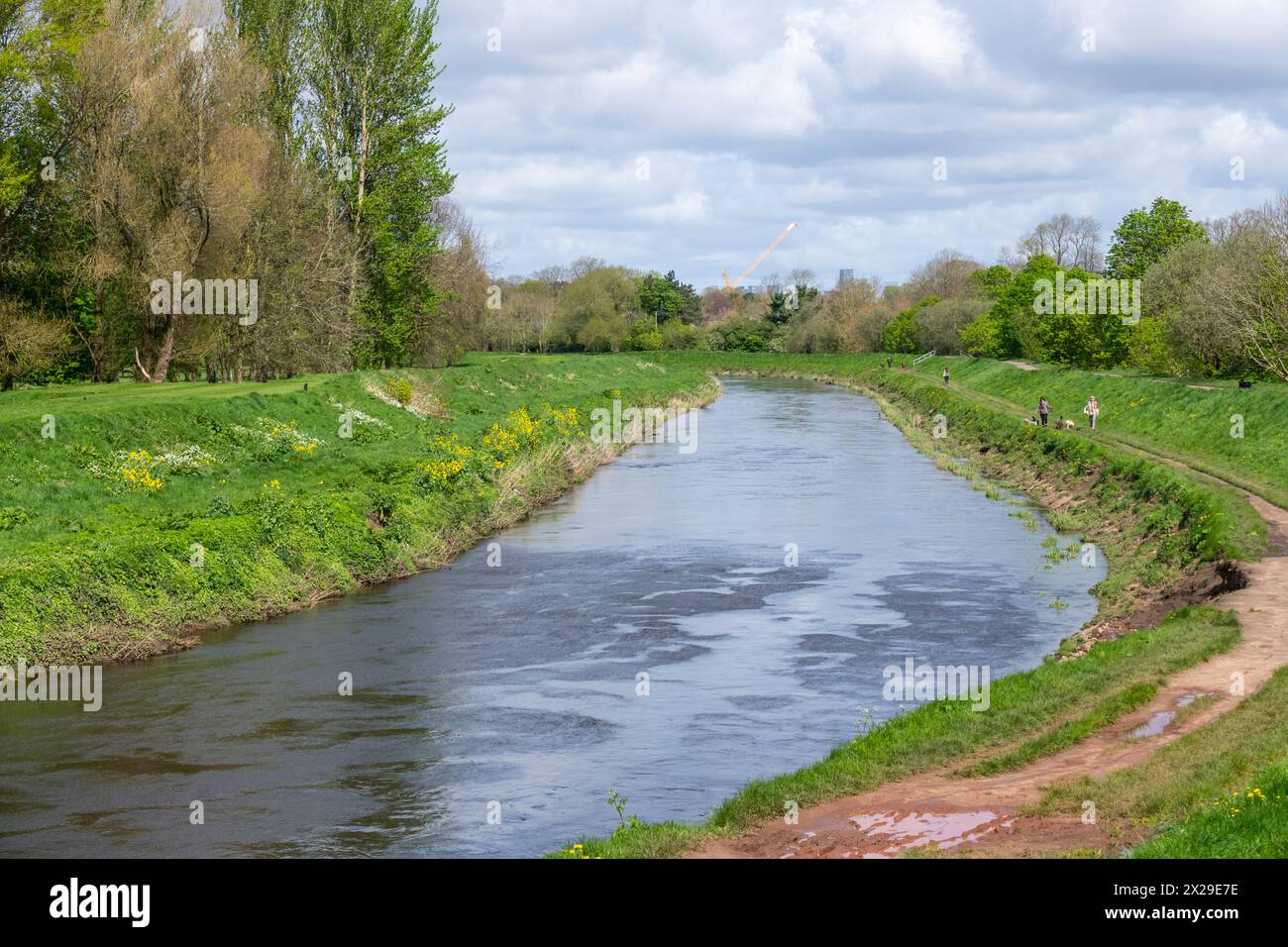 The river Mersey near Northenden in Greater Manchester, England. Popular place for locals to walk along the river bank. Stock Photo