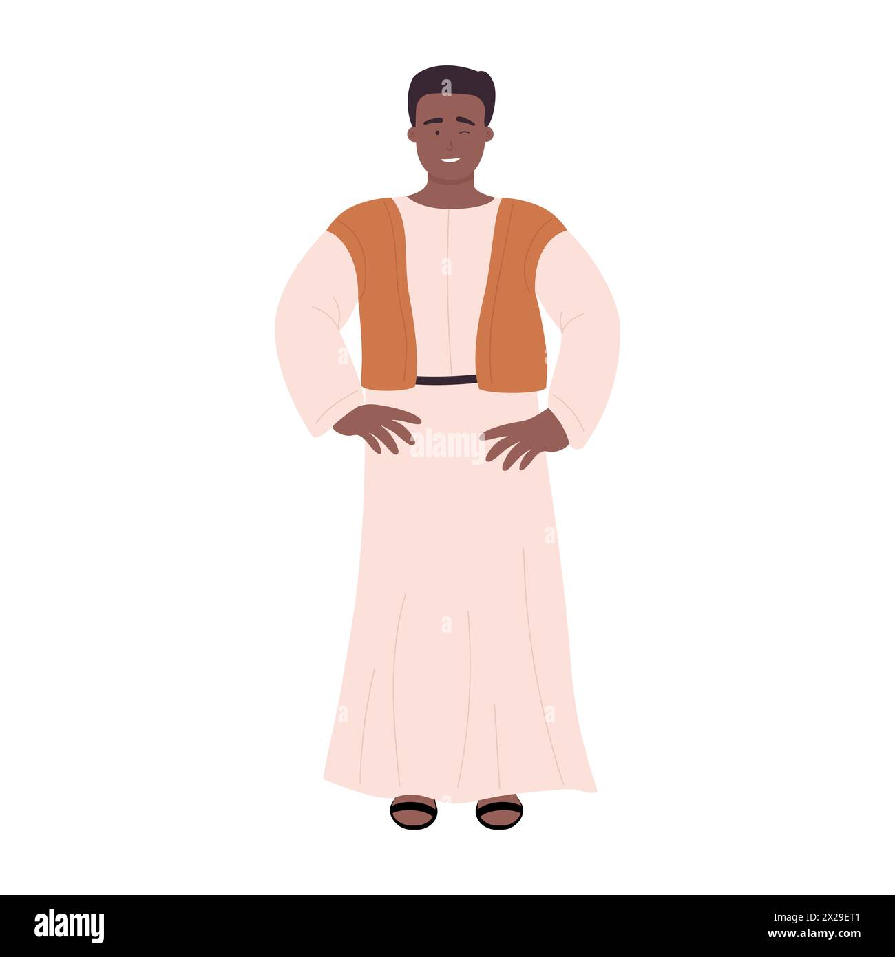 Muslim young man standing, happy male character in traditional clothes vector illustration Stock Vector