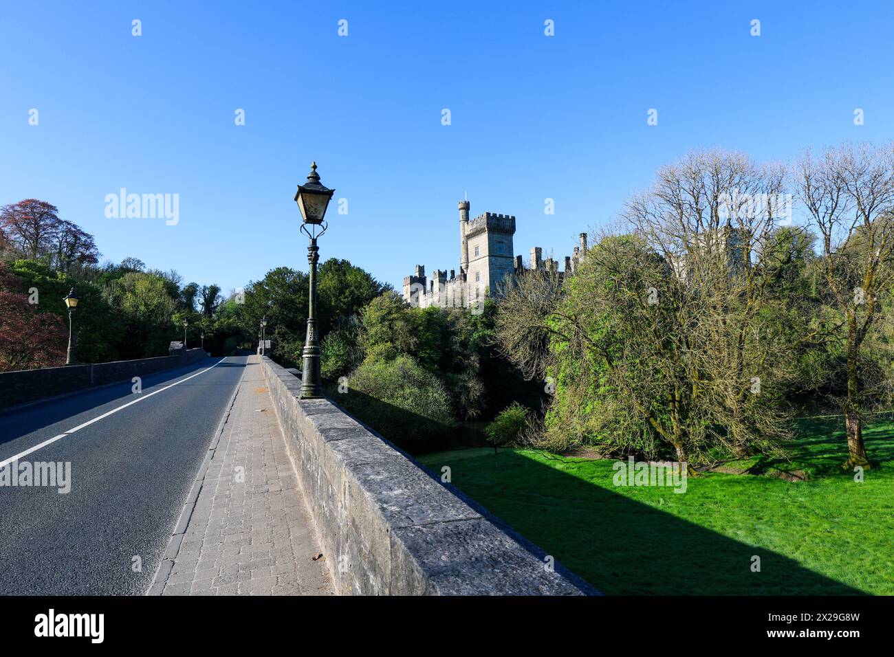 Lismore Castle, County Waterford, Ireland, on a tranquil spring day under a flawless blue sky Stock Photo