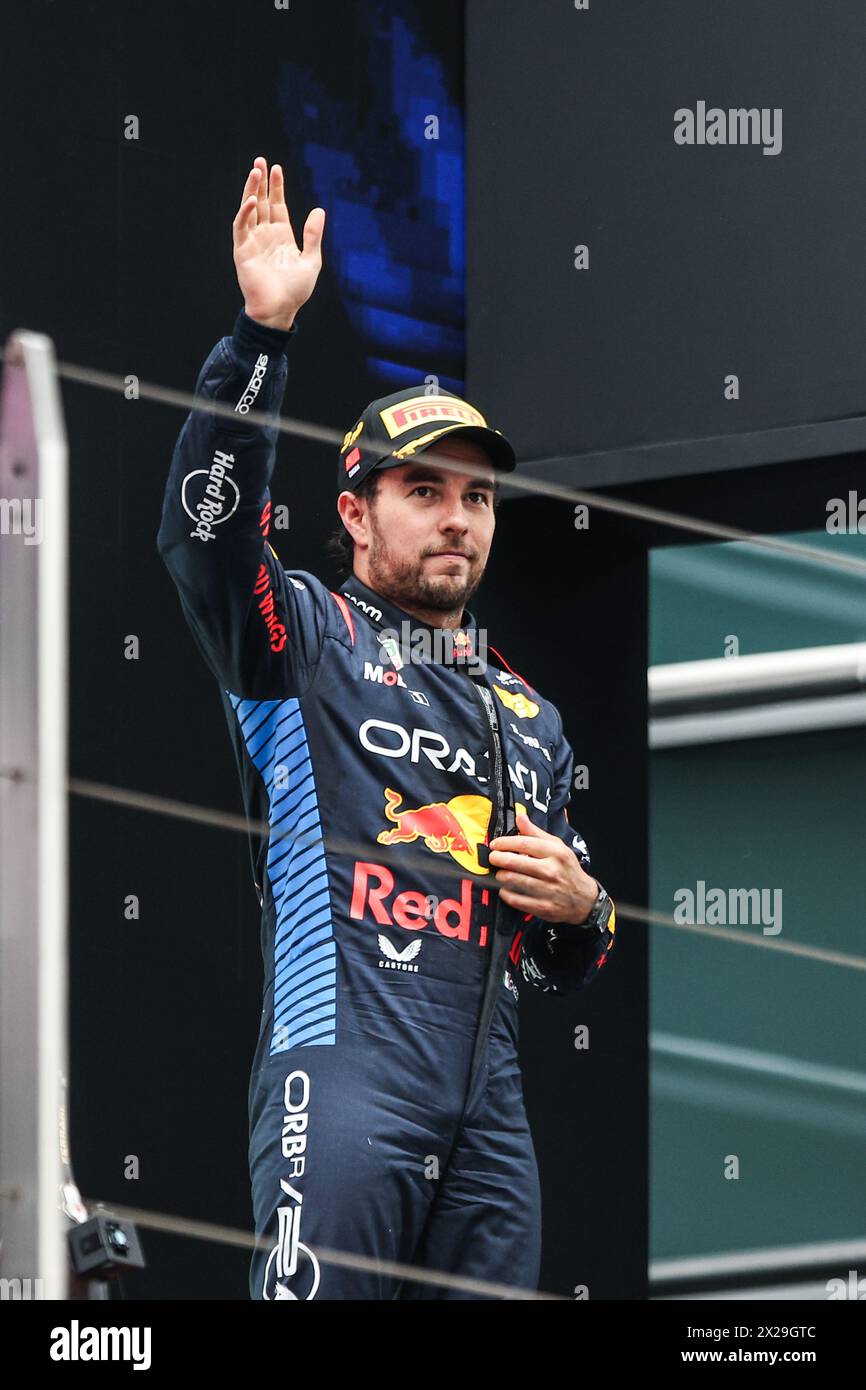 PEREZ Sergio (mex), Red Bull Racing RB20, portrait podium during the Formula 1 Lenovo Chinese Grand Prix 2024, 5th round of the 2024 Formula One World Championship from April 19 to 21, 2024 on the Shanghai International Circuit, in Shanghai, China Stock Photo