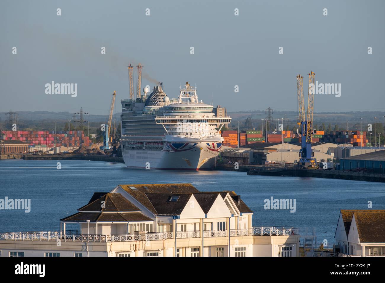 P&O Ventura cruise ship moored at Southampton docks, UK (Apr24) Stock Photo