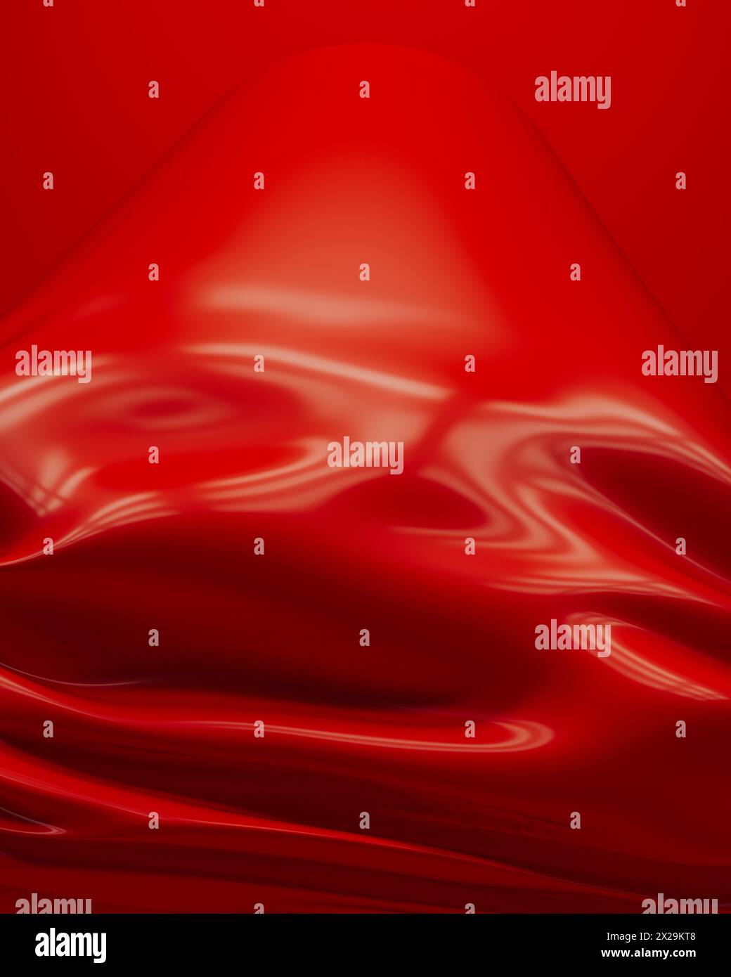 Red flowing waves crushed vibrant curve sculpture silky smooth elegance 3d illustration render digital rendering Stock Photo