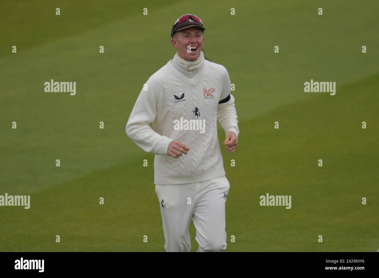 Canterbury, England. 21st Apr 2024. Zak Crawley of Kent and England during day three of the Vitality County Championship Division One fixture between Kent County Cricket Club and Surrey County Cricket Club at the Spitfire Ground, St Lawrence in Canterbury. Kyle Andrews/Alamy Live News. Stock Photo