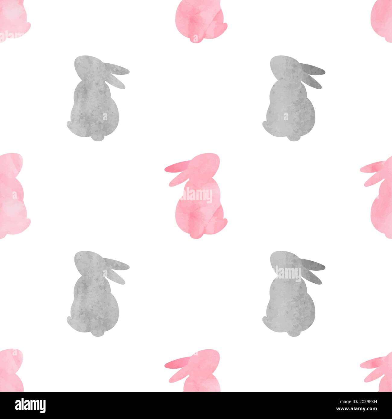 Cute watercolor bunny pattern. Seamless vector background with rabbits silhouettes Stock Vector