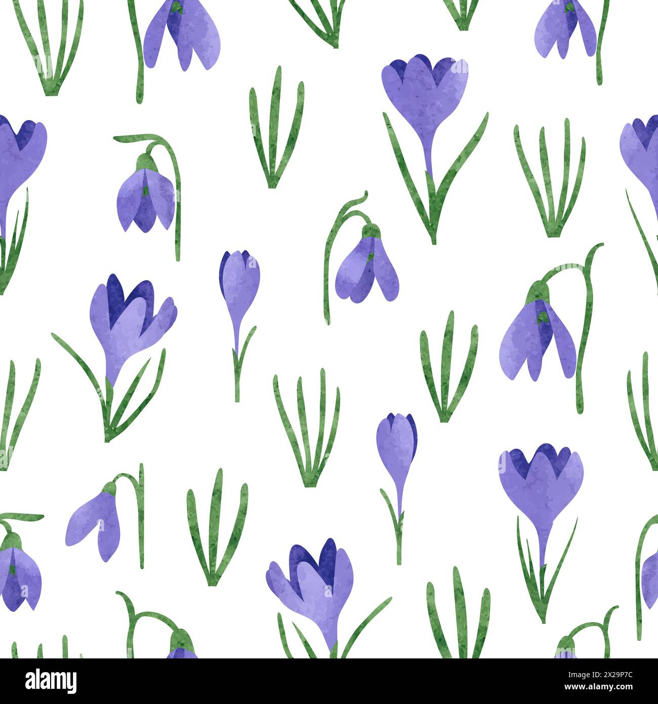 Seamless spring flowers pattern with crocus and snowdrop. Vector ...