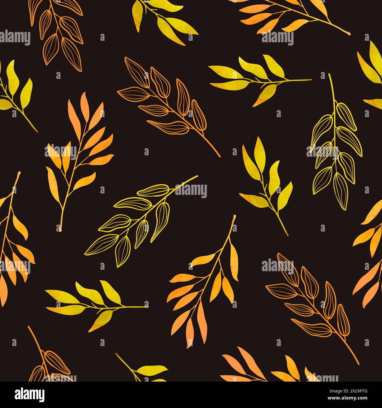 Seamless autumn pattern with orange leaves and branches Stock Vector