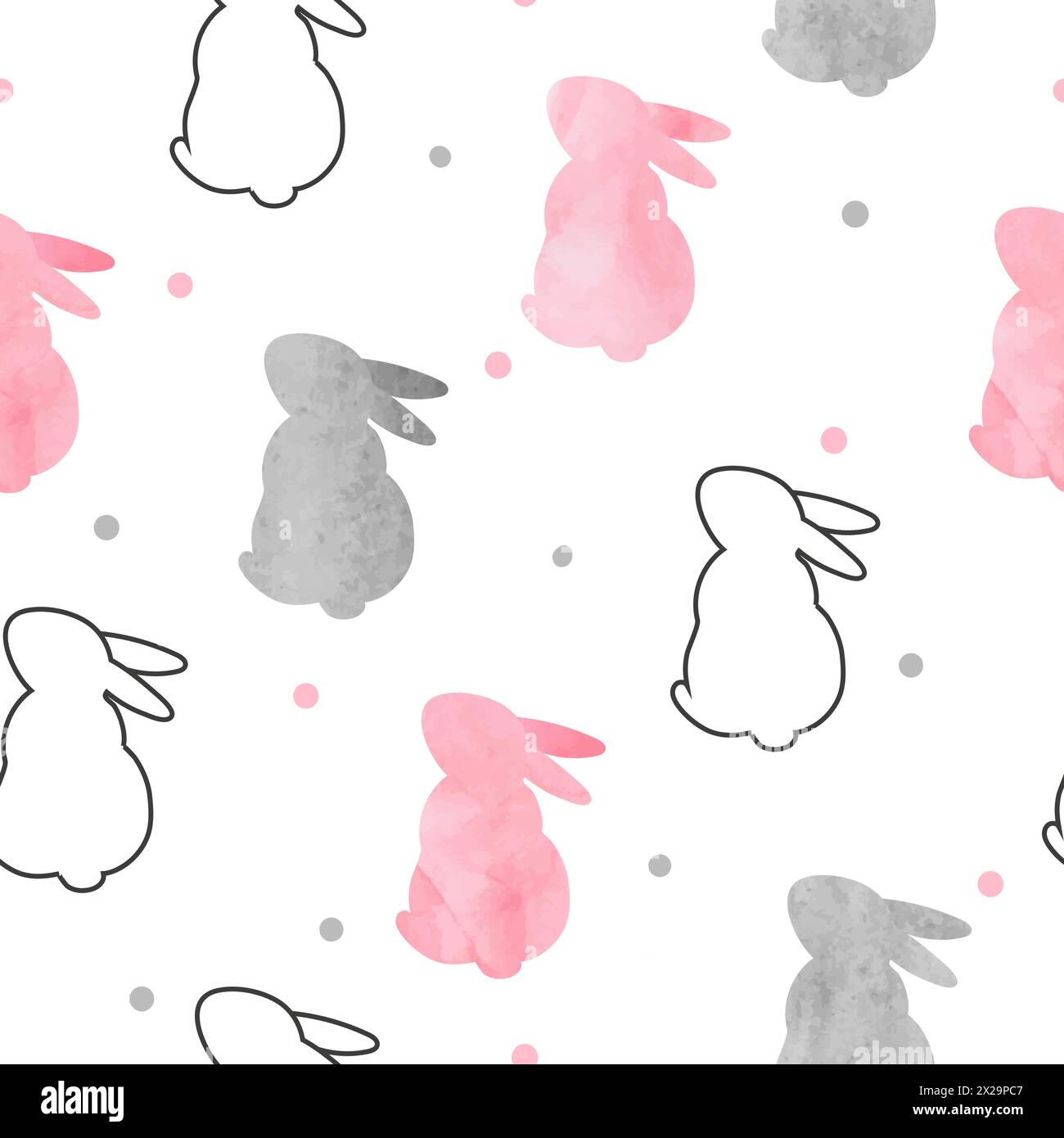 Cute bunny pattern. Seamless vector background with rabbits silhouettes Stock Vector
