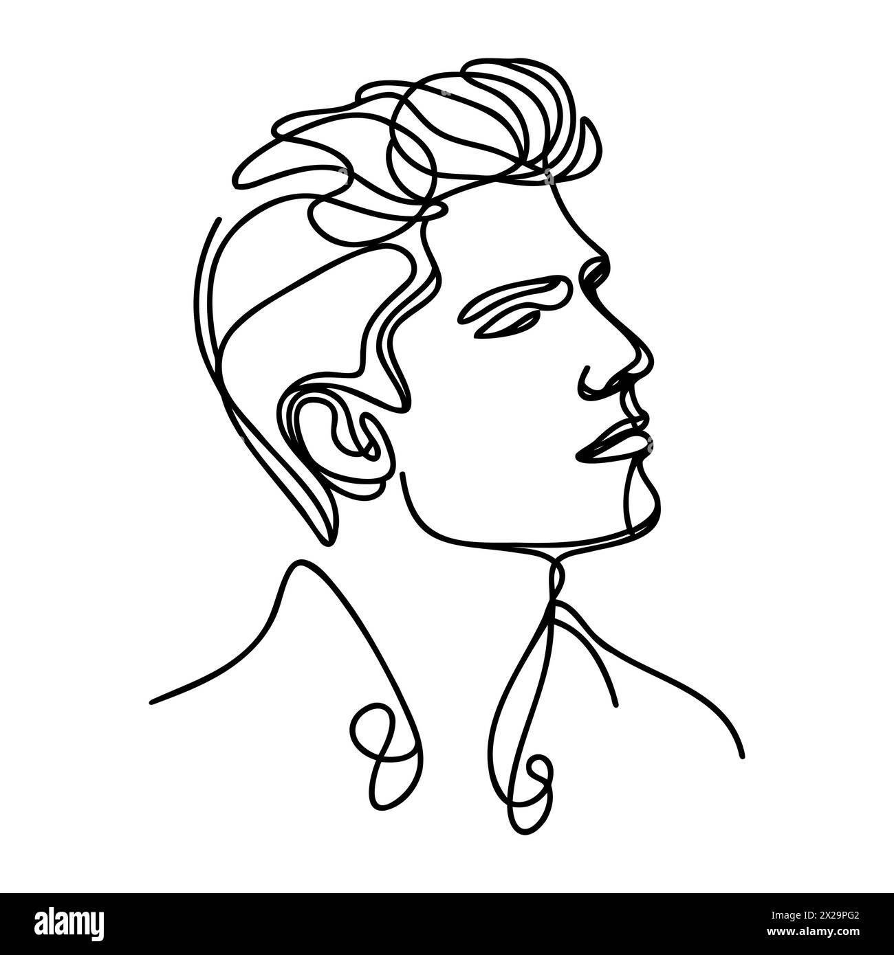 Continuous one line, drawing of man's face, fashion minimalist concept ...