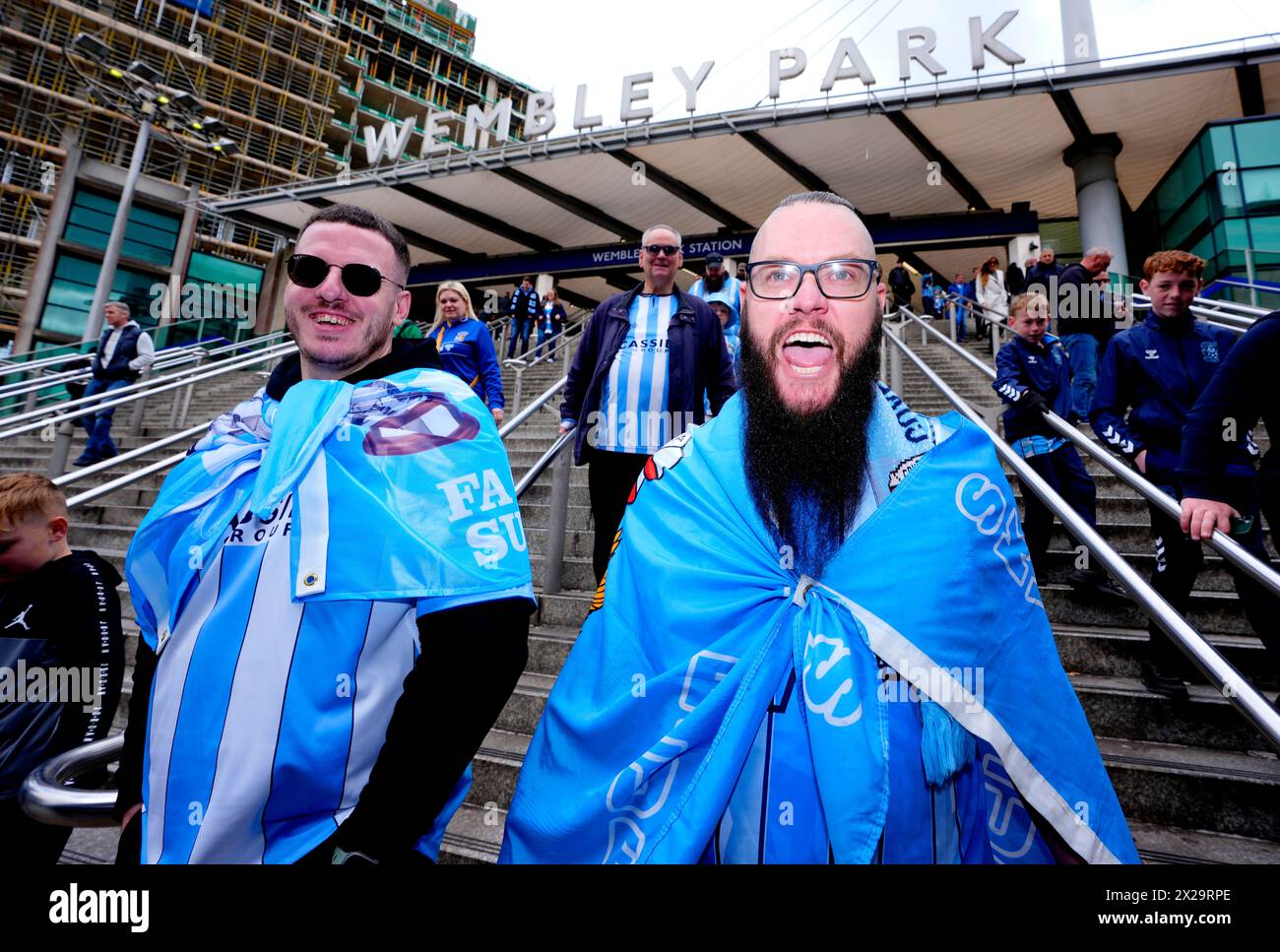 Coventry City fans arrive ahead of the Emirates FA Cup semi-final match at Wembley Stadium, London. Picture date: Sunday April 21, 2024. Stock Photo