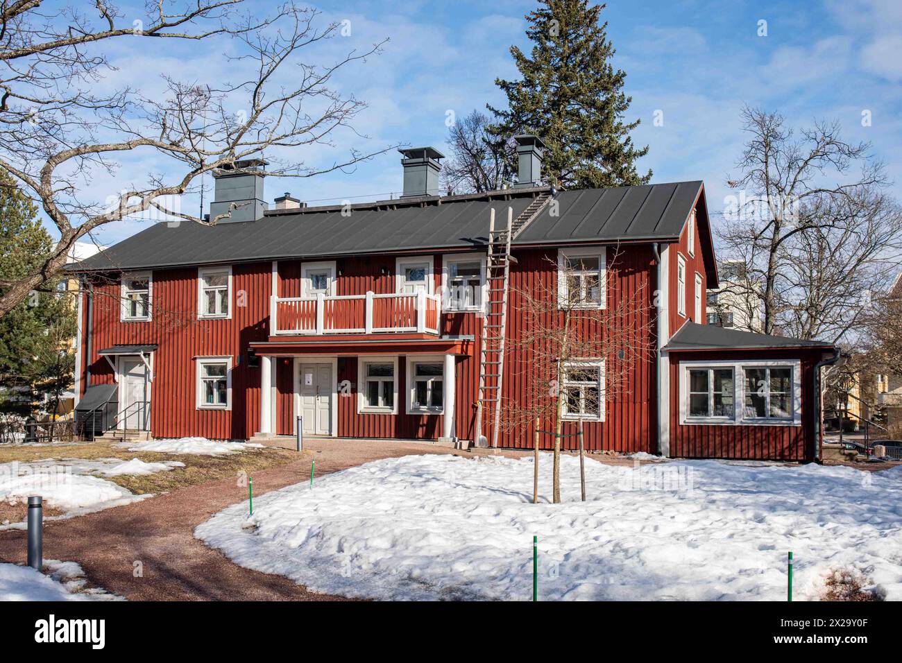 Punainen huvila or Red Villa, the oldest building in Lauttasaari district of Helsinki, Finland Stock Photo