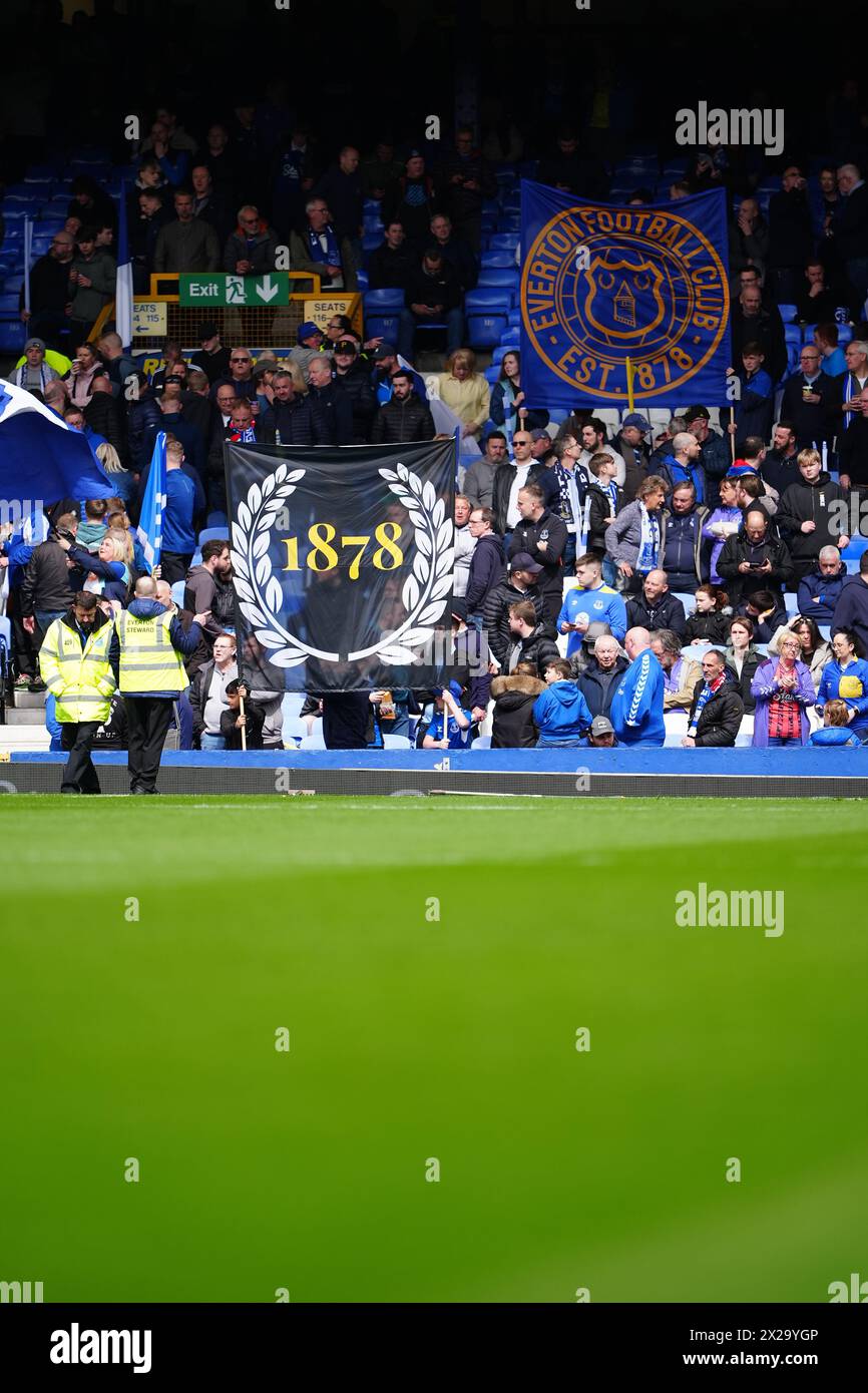 Everton Supporters before the Premier League match at Goodison Park, Liverpool. Picture date: Sunday April 21, 2024. Stock Photo